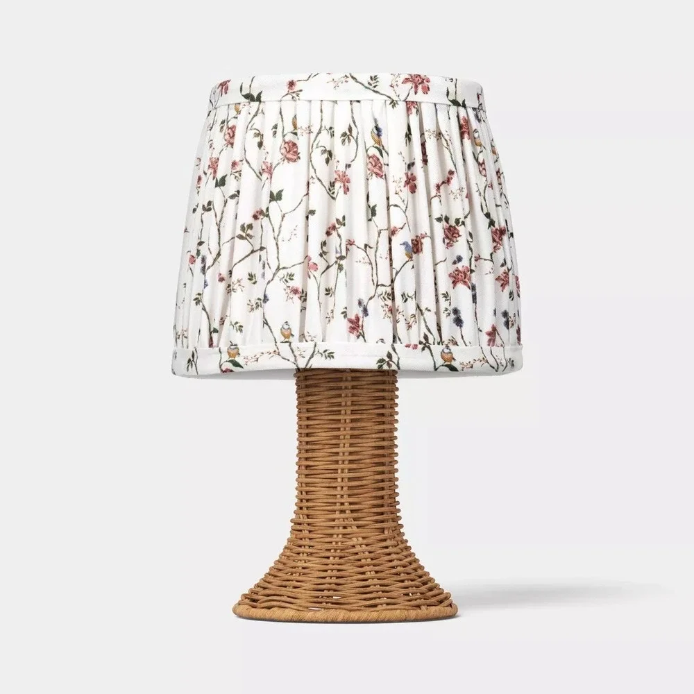 Mini Rattan and Pleated Lamp Shade Table Lamp Brown - Threshold, Target